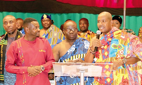 Papa Yaw Agyei (right), President of Asanteman Europe, speaking at the inauguration